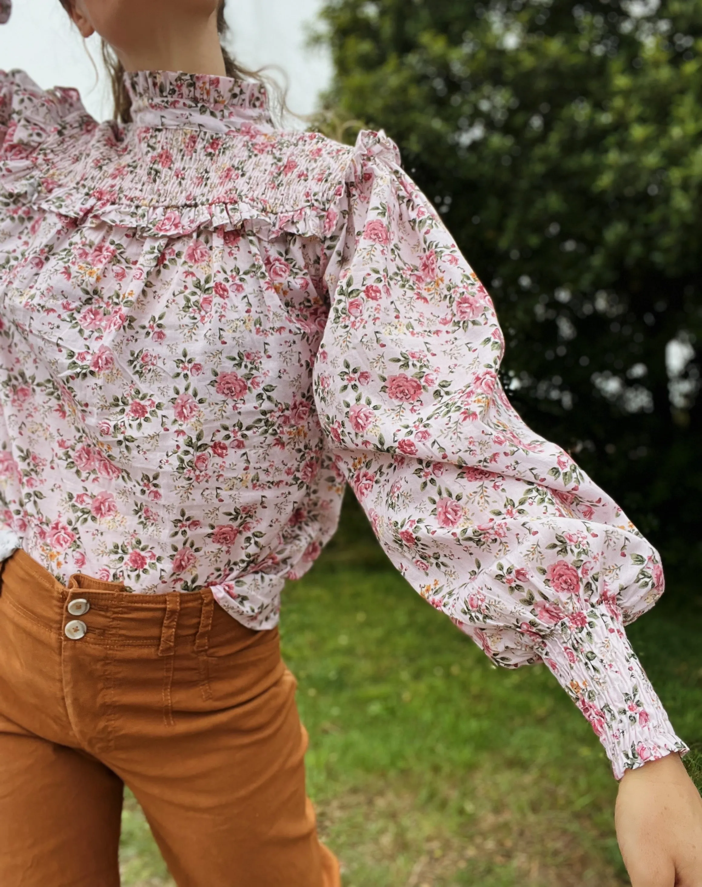 100% RECYCLED COTTON - BAMBI BLOUSE PINK ROSE FLORAL