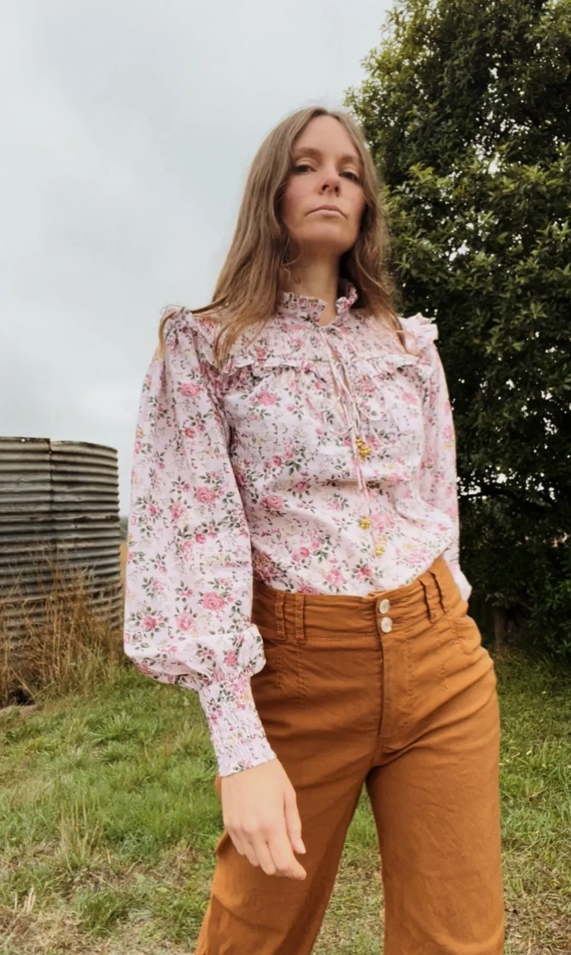 100% RECYCLED COTTON - BAMBI BLOUSE PINK ROSE FLORAL