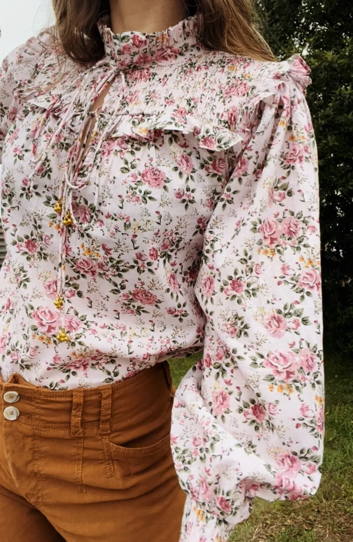 100% RECYCLED COTTON - BAMBI BLOUSE PINK ROSE FLORAL