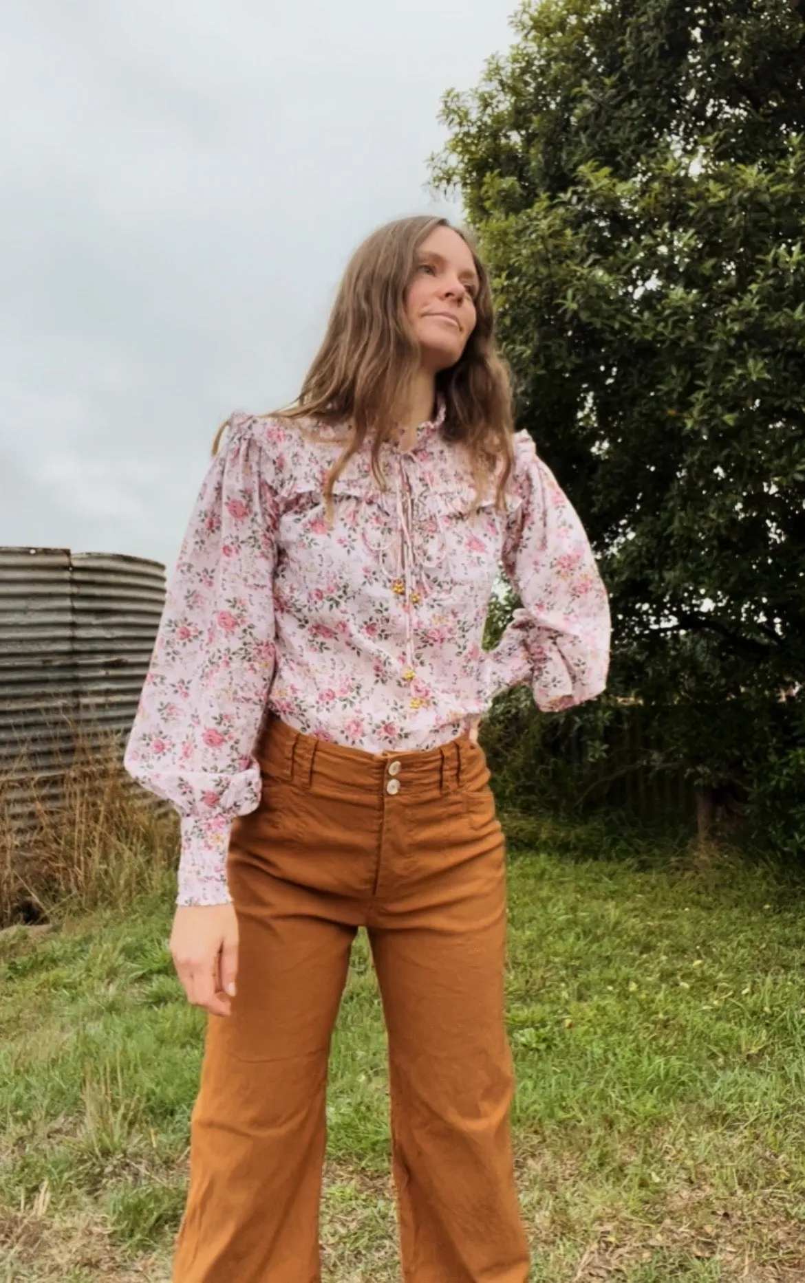 100% RECYCLED COTTON - BAMBI BLOUSE PINK ROSE FLORAL