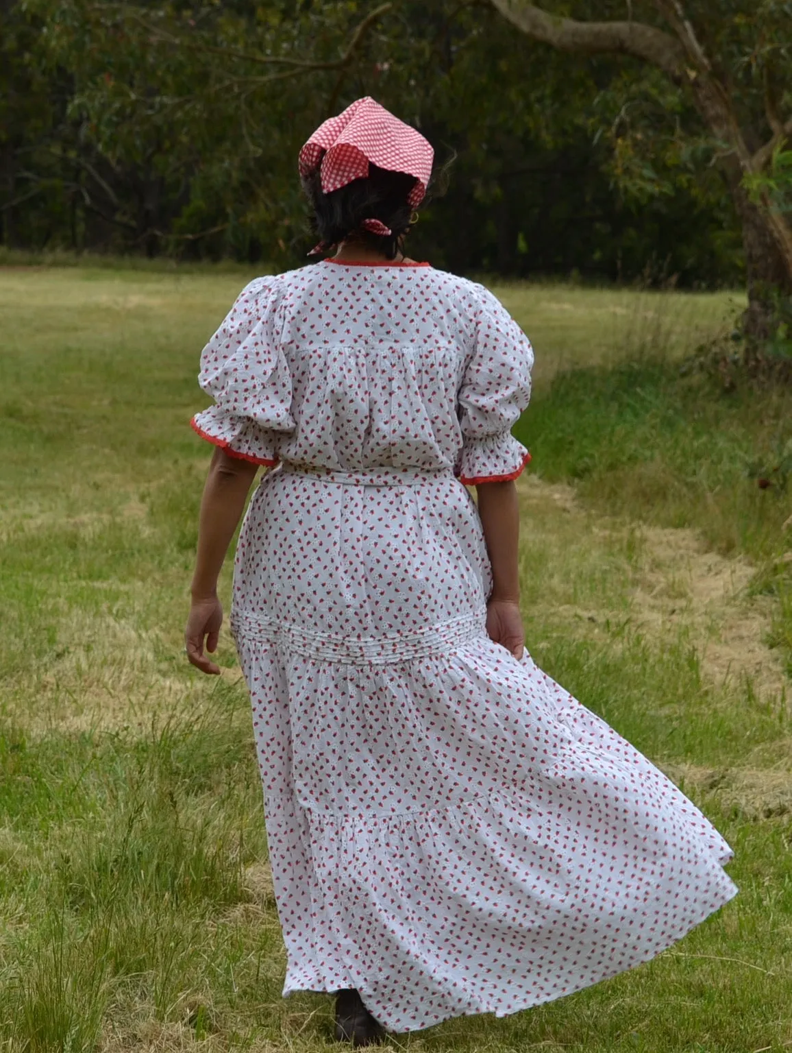 100% RECYCLED COTTON - MORNING SONG HAND SMOCKED TIERED DRESS - STRAWBERRY EMBROIDERED COTTON