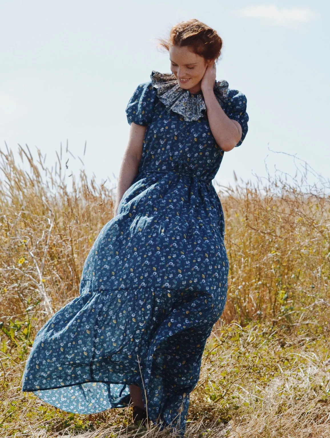 100% RECYCLED COTTON - PIERROT MAXI DRESS BLUE FLORAL