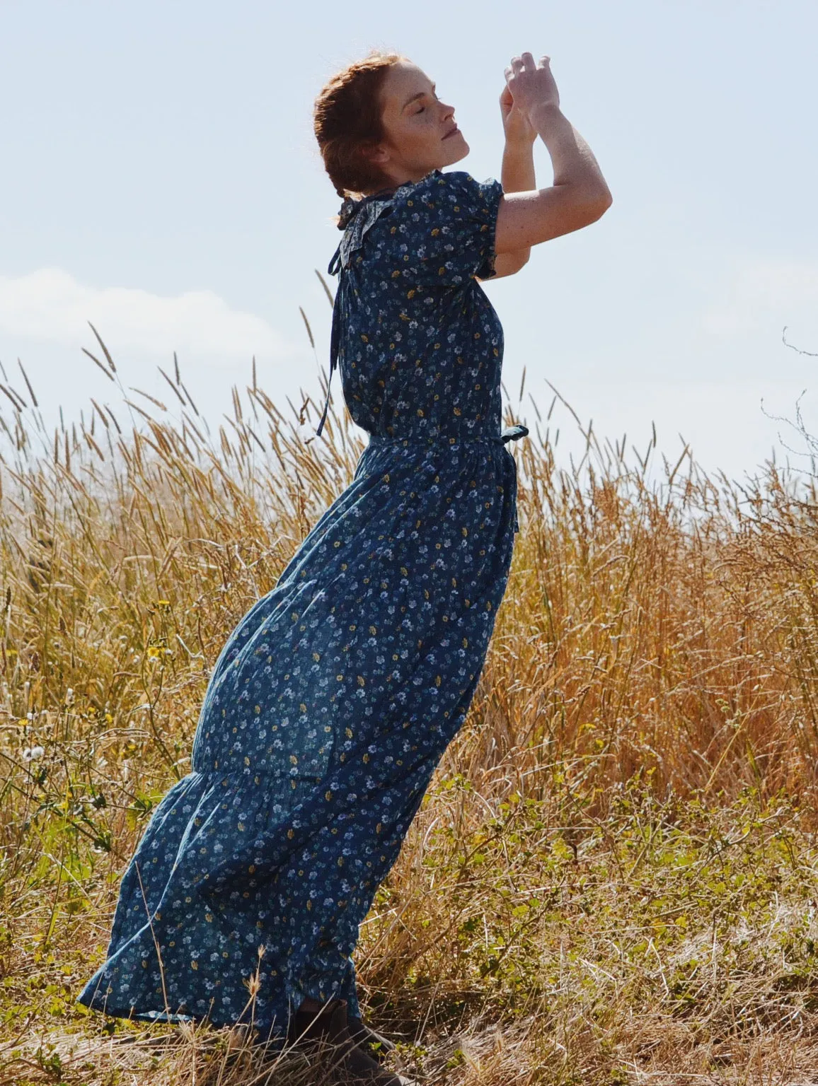 100% RECYCLED COTTON - PIERROT MAXI DRESS BLUE FLORAL