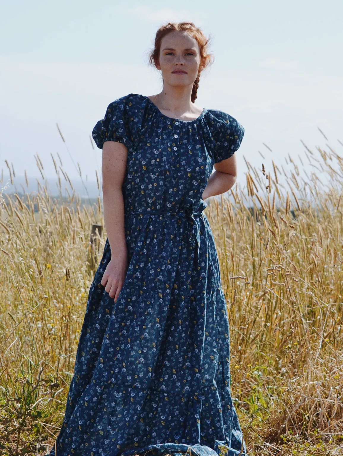 100% RECYCLED COTTON - PIERROT MAXI DRESS BLUE FLORAL