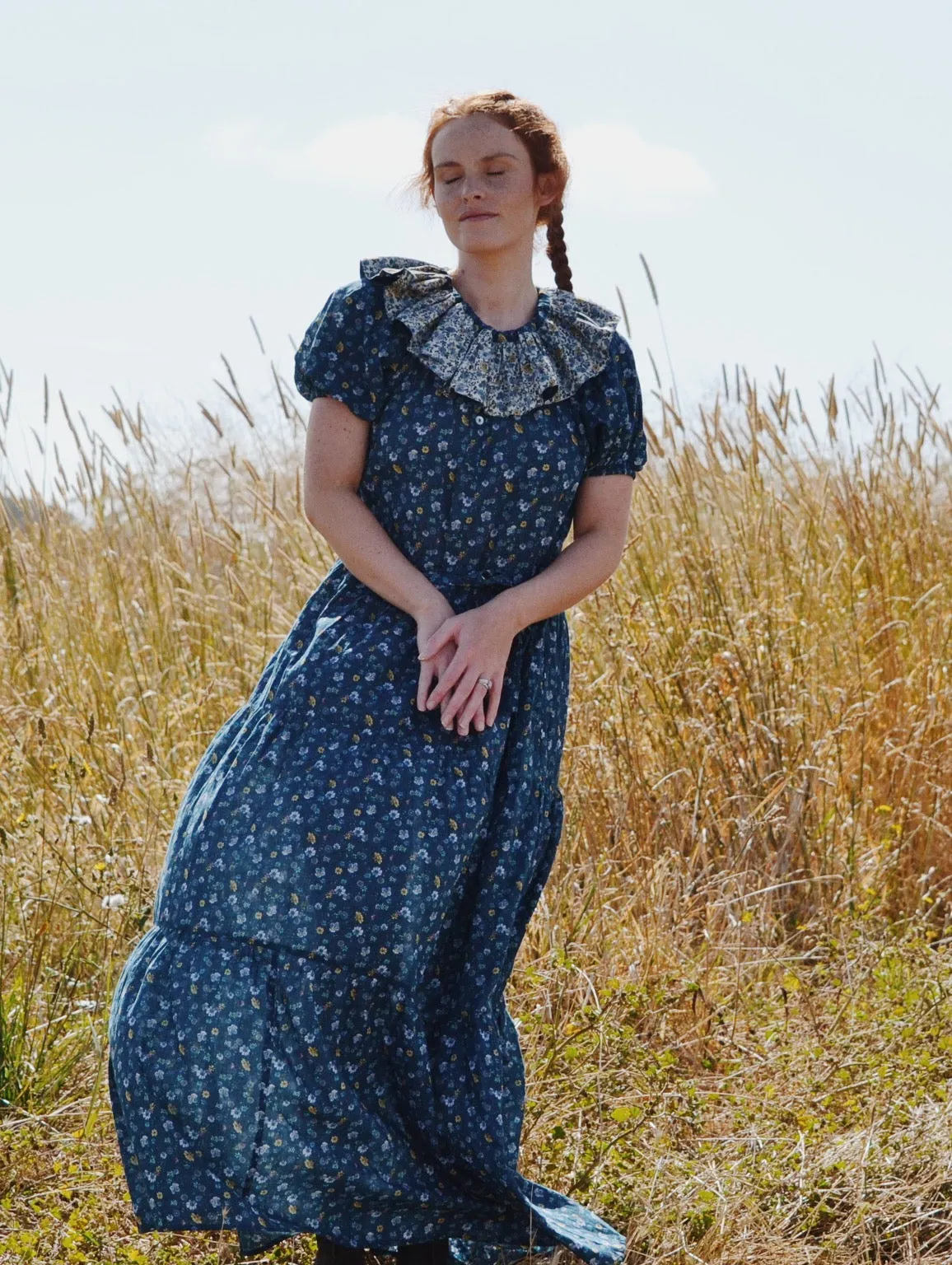 100% RECYCLED COTTON - PIERROT MAXI DRESS BLUE FLORAL