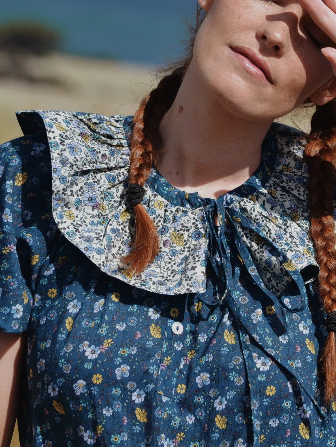 100% RECYCLED COTTON - PIERROT MAXI DRESS BLUE FLORAL