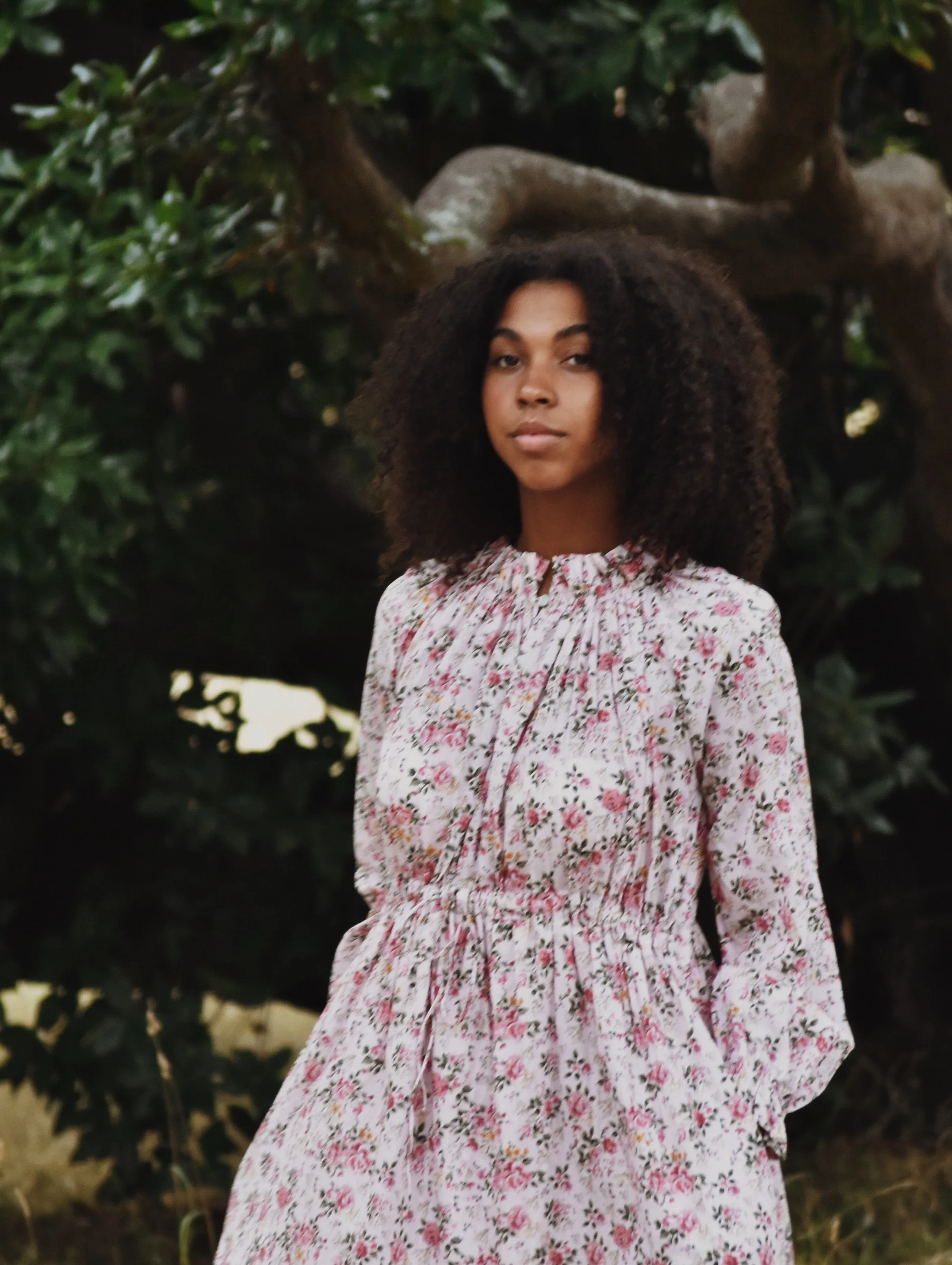 100% RECYCLED COTTON - PRAIRIE MAXI DRESS PINK ROSE FLORAL