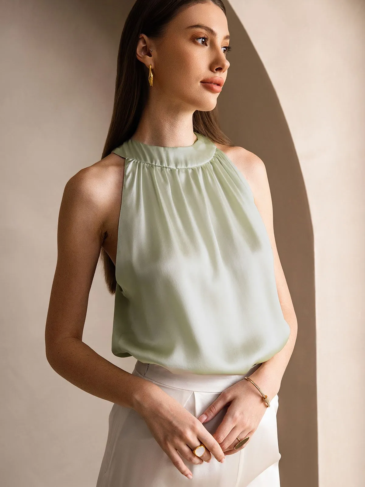 19Momme Silk Elegant Halter Off Shoulder Top