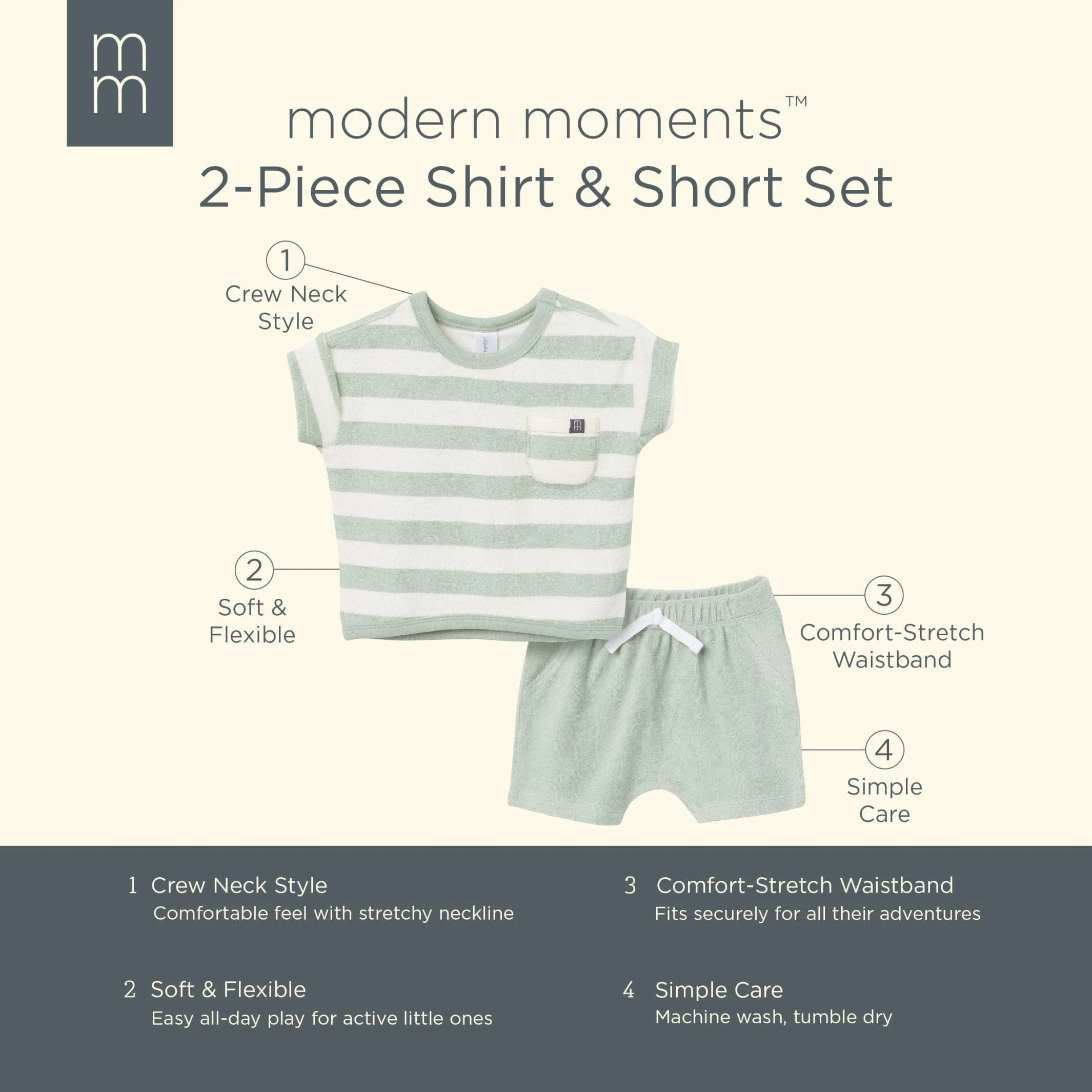 2-Piece Baby Boys Green Stripe Shirt and Shorts Set