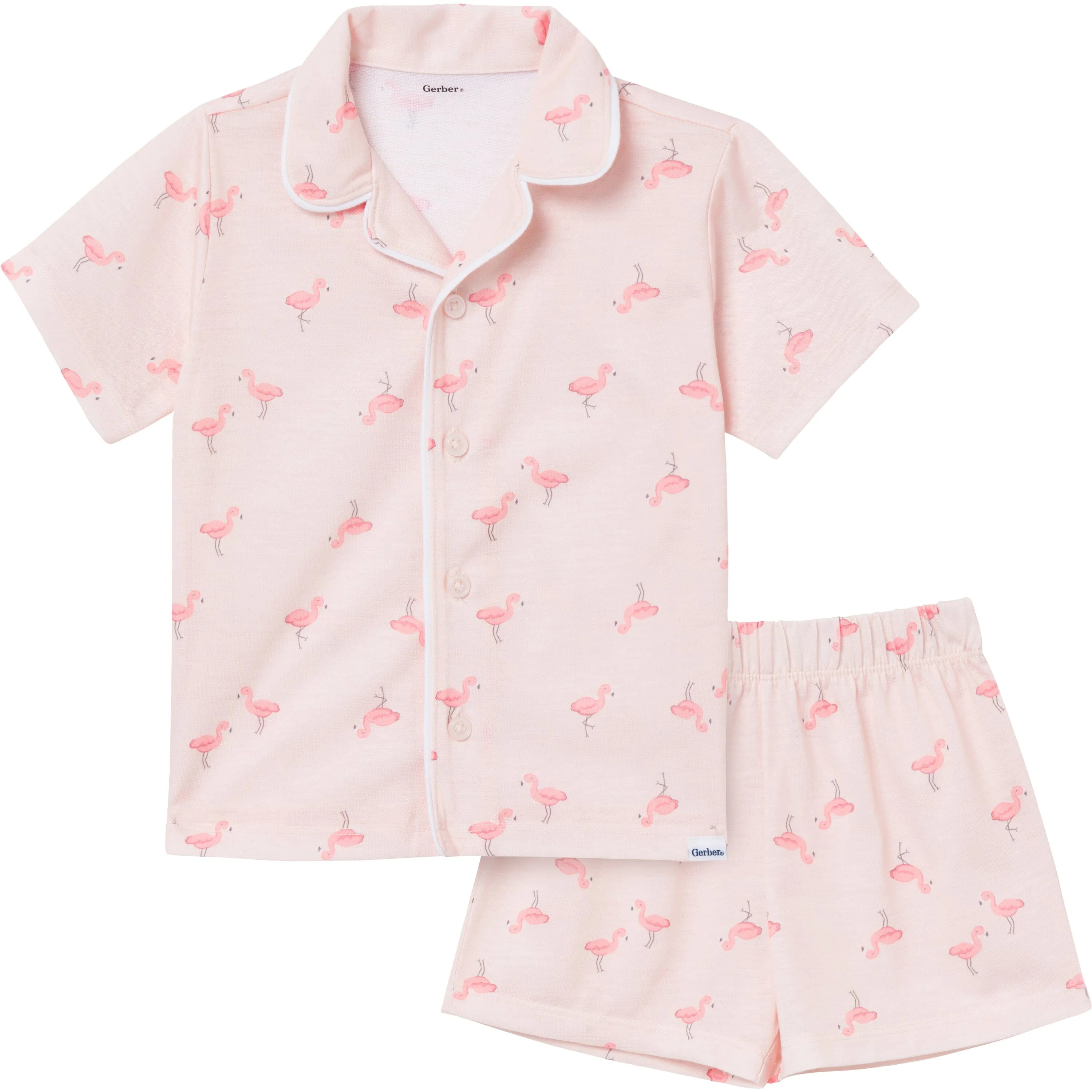 2-Piece Infant & Toddler Girls Flamingoes Button Up Pajama Shorts Set