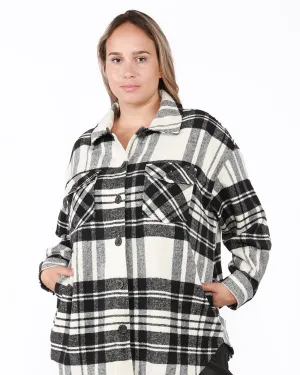 Ainhoa Plaid Snap Front Shacket | Black / White