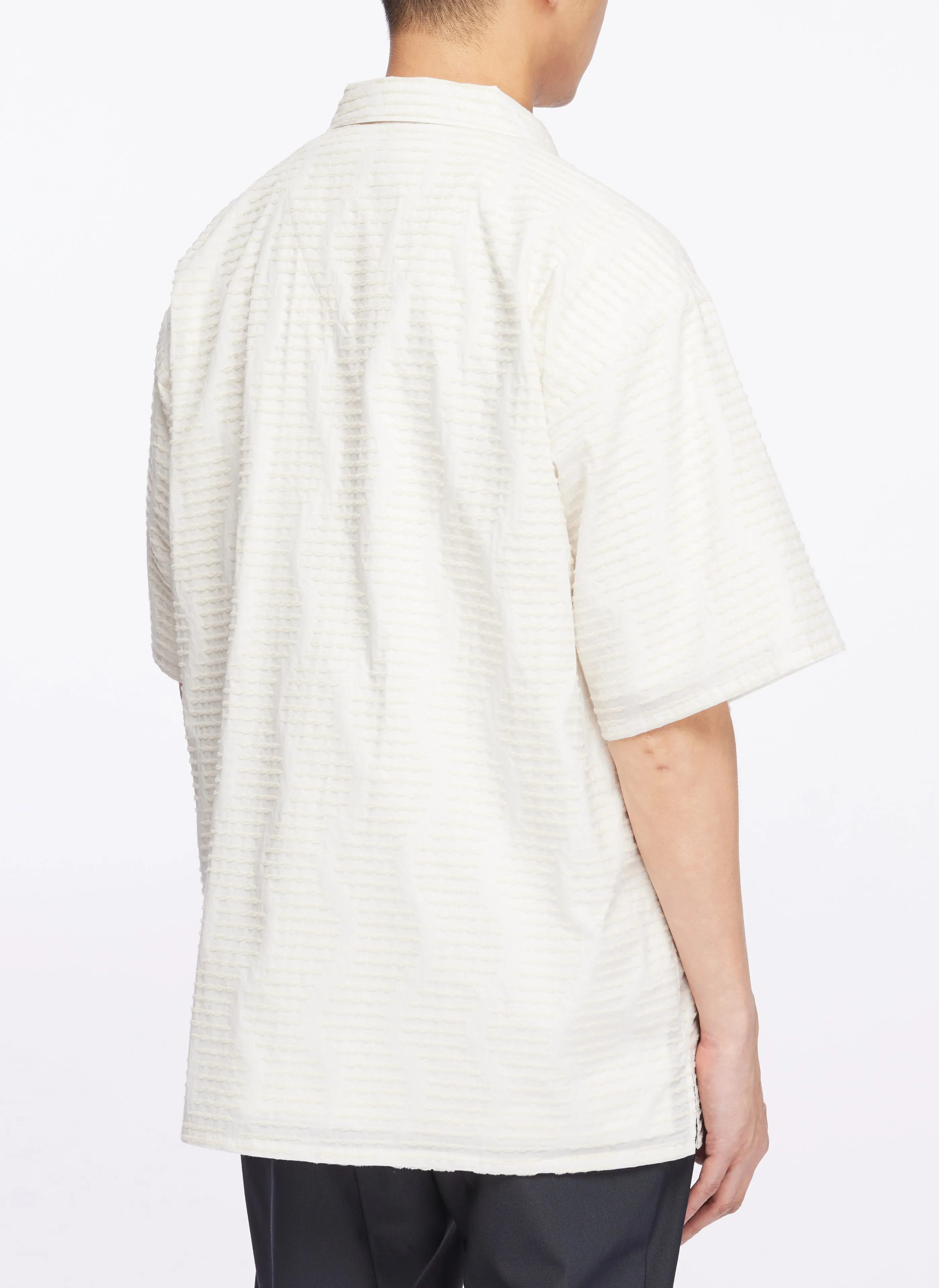 Albini Cotton Jacquard Short Sleeve Open Collar Shirt