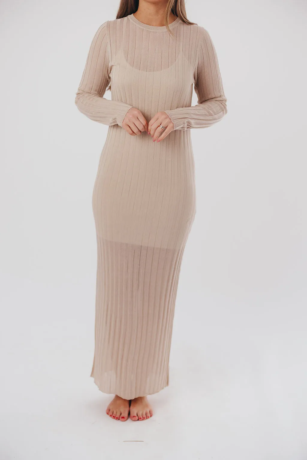 Amara Two-Piece Sheer Maxi Dress in Beige