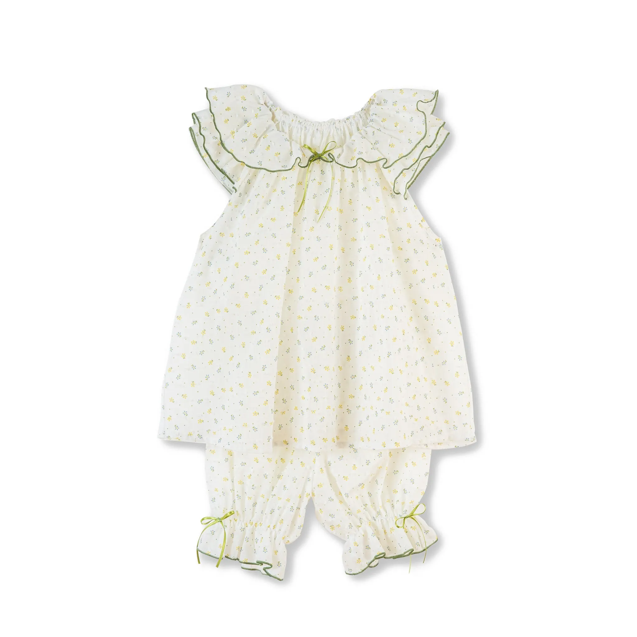 AMELIA GIRLS’ COTTON PYJAMA SET GREEN FLOWERS