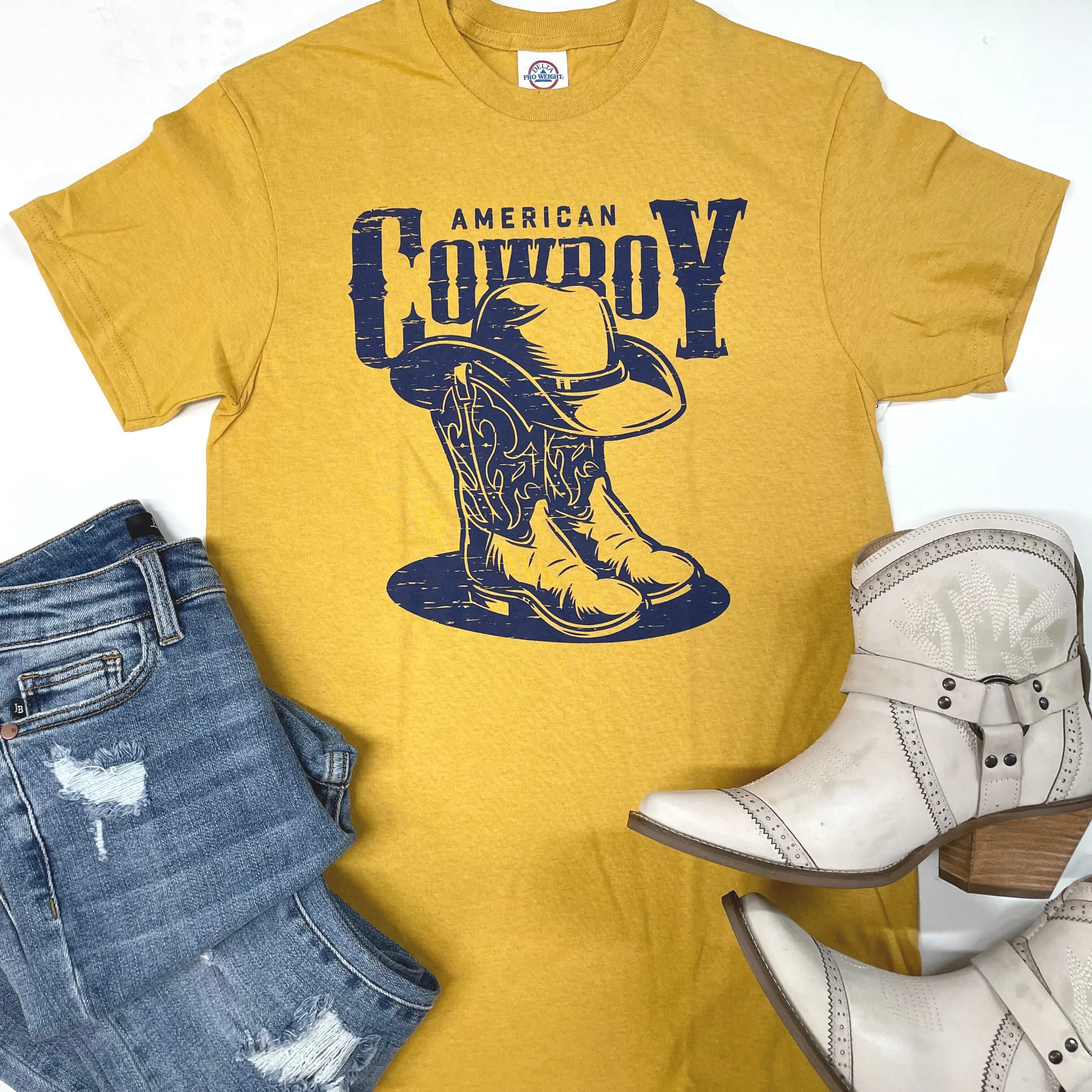 American Cowboy Short Sleeve Graphic Tee in Mustard Yellow