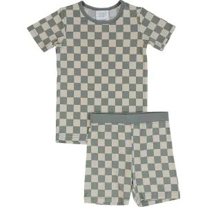 Bamboo Two Piece Cozy Short Set | Light Green Checkered