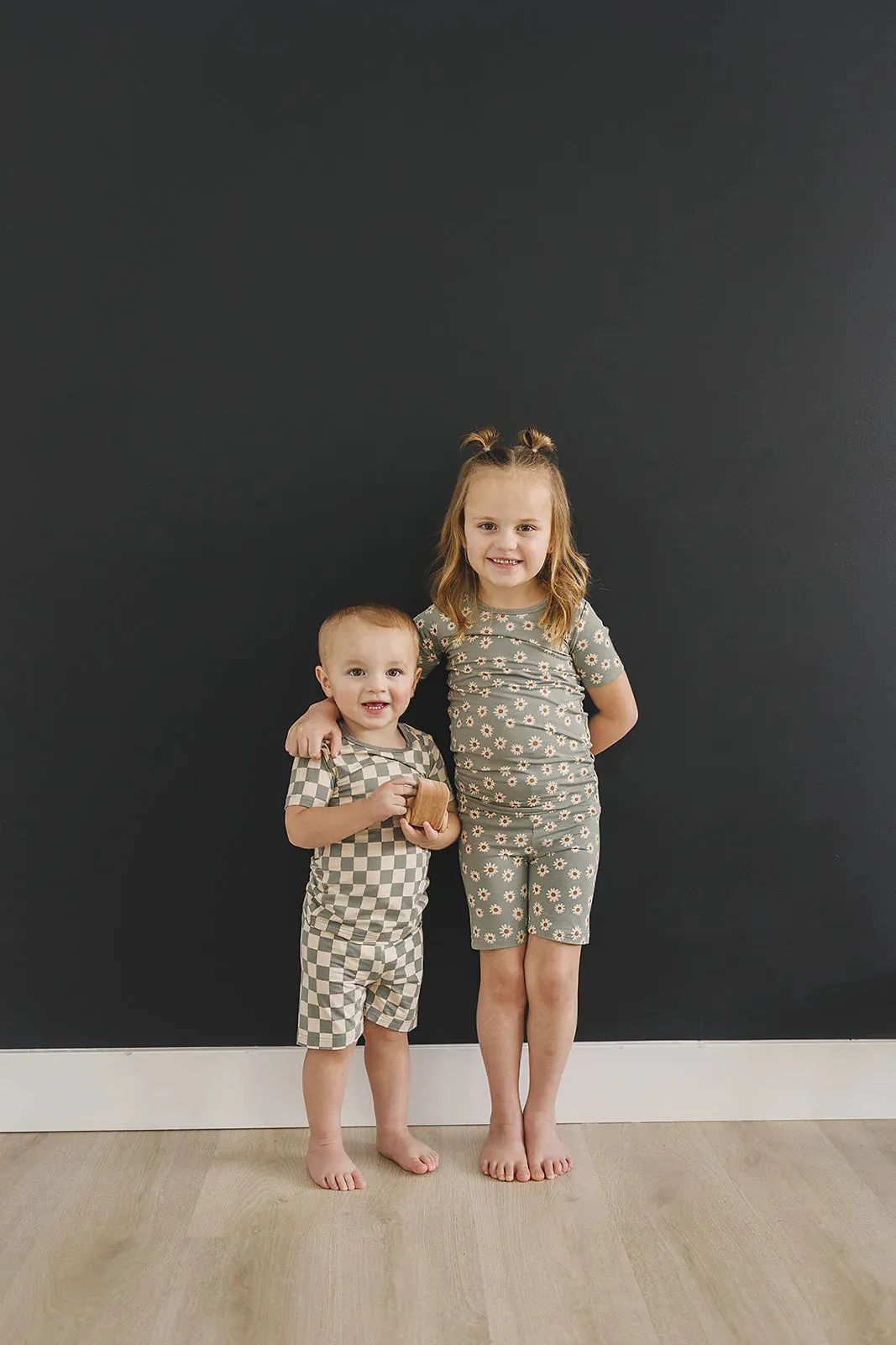 Bamboo Two Piece Cozy Short Set | Light Green Checkered