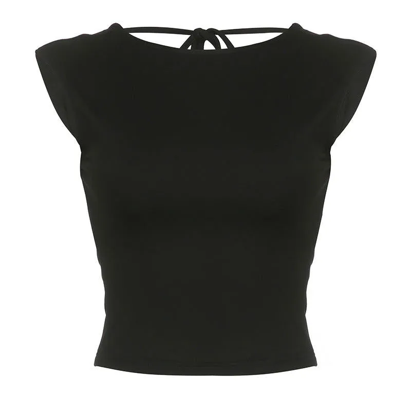 Bare Back Sexy Women Wear Sleeveless Slim Fit Round Neck Tied Basic Vest Top