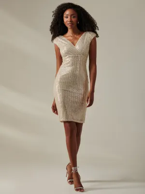 Bennett Sequin Bodycon Midi Dress, Beige Silver