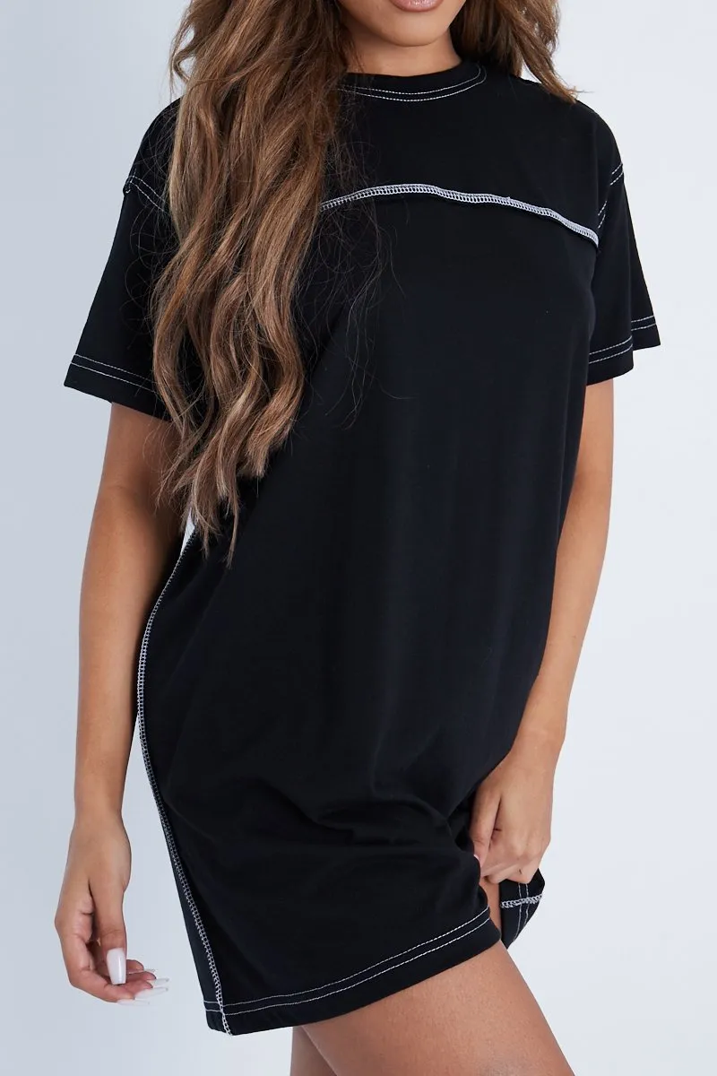 Black Contrast Stitch T-Shirt Dress - Mari