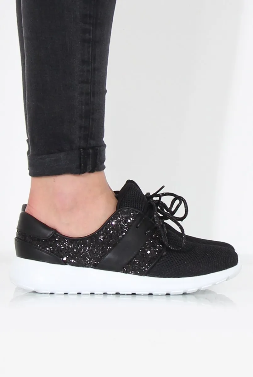 Black Glitter Trainer - Rio