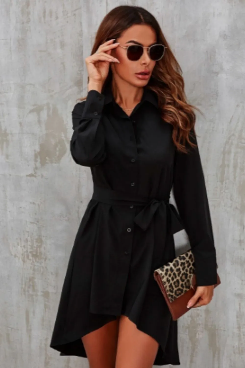 Button Down Shirt Dress Black