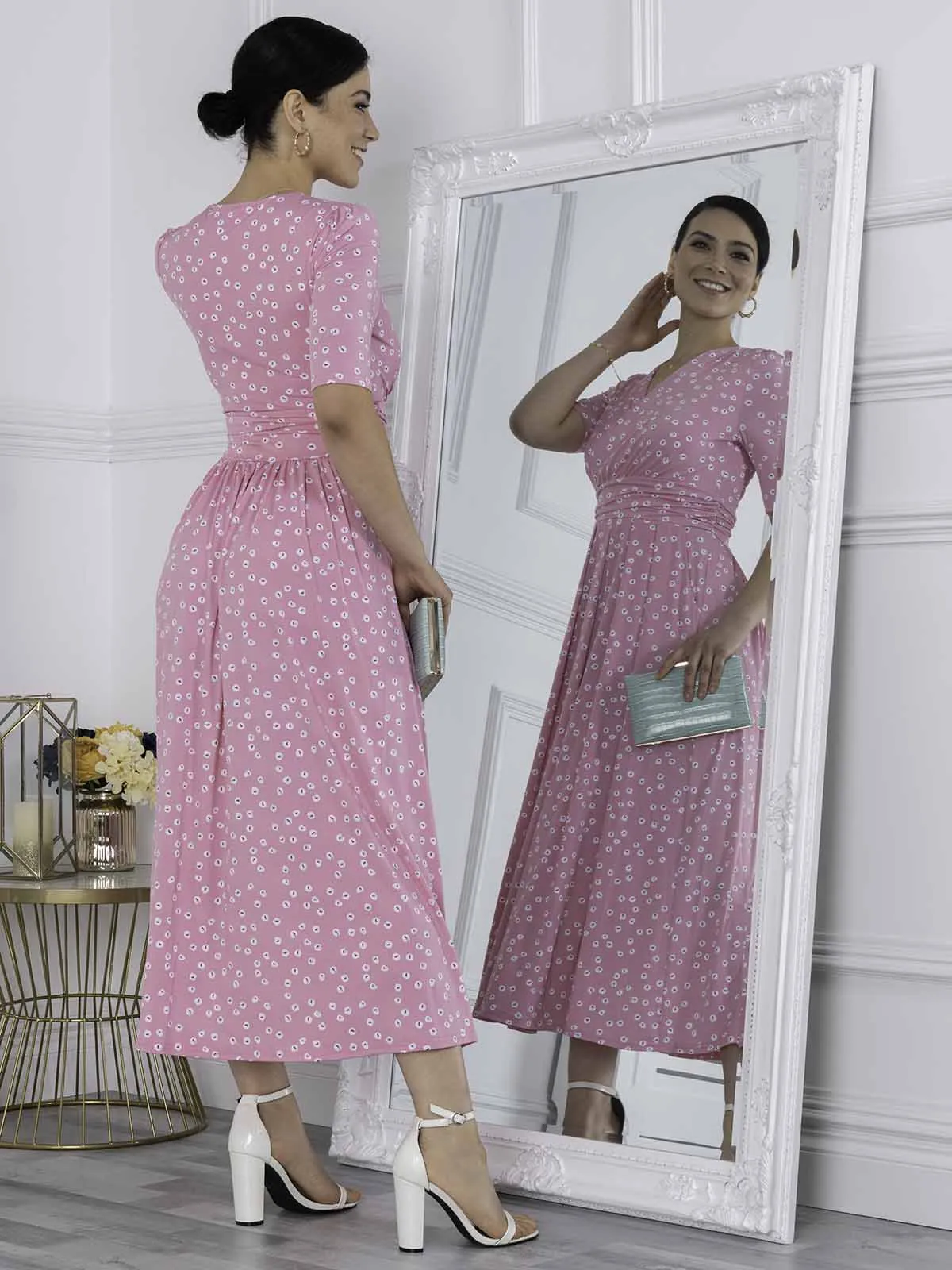 Coleen Jersey Maxi Dress, Pink Polka