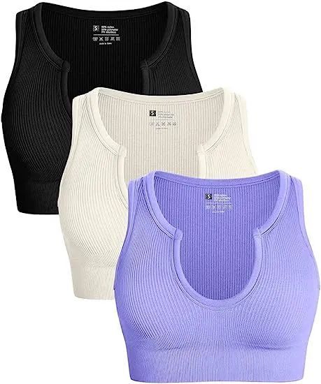 Cropped Top Rib Workout Yoga Short Sports Solid Color Casual Vest