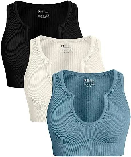 Cropped Top Rib Workout Yoga Short Sports Solid Color Casual Vest