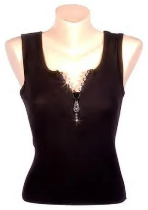 Crystalized Zipper Tank Top