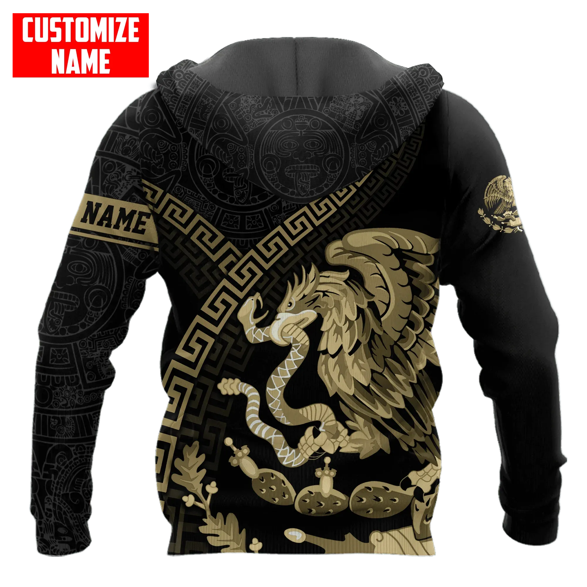 Customized With Name 3D Mexican Hoodie, Mexican Eagle Snake On Hoodies, Mexico Hoodie