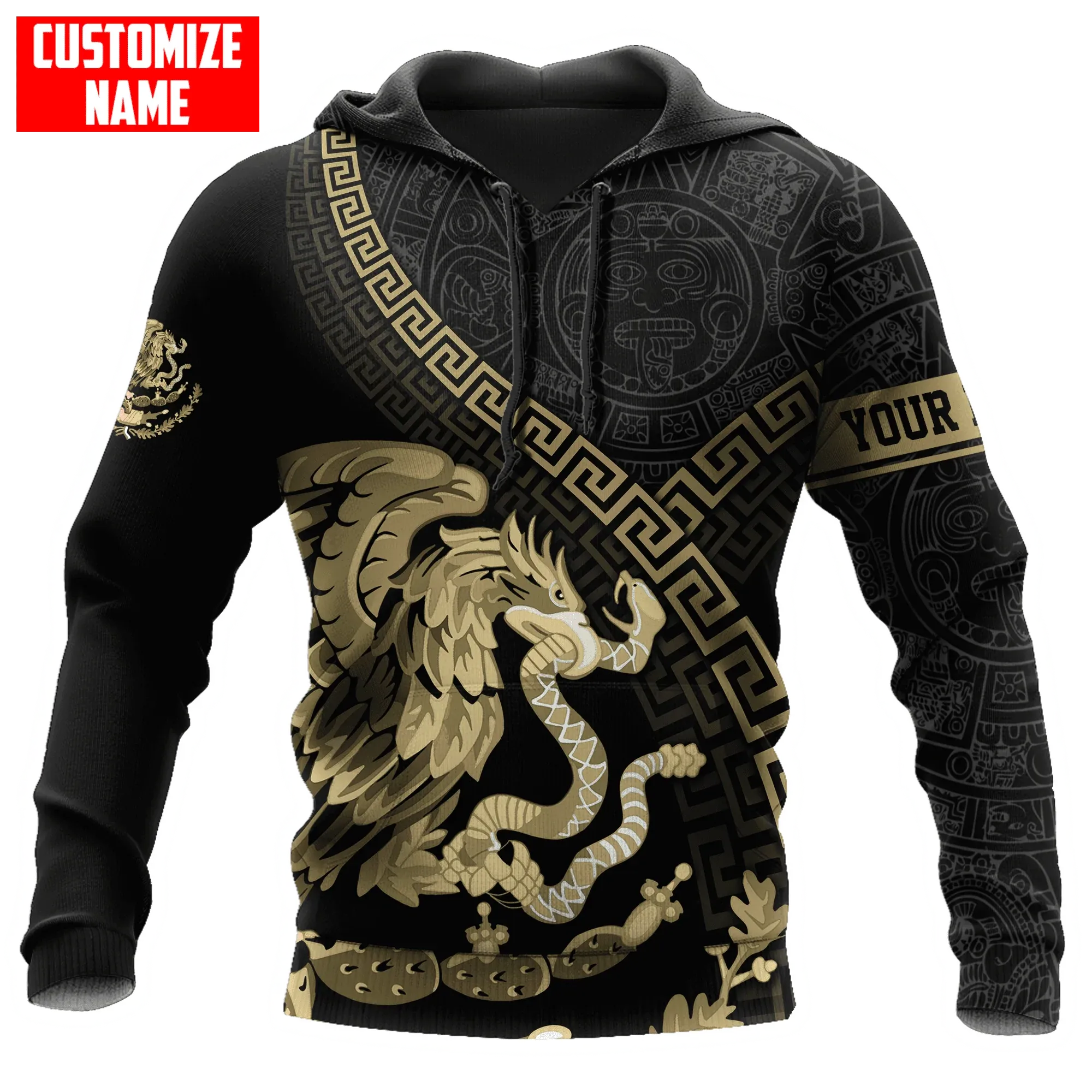 Customized With Name 3D Mexican Hoodie, Mexican Eagle Snake On Hoodies, Mexico Hoodie