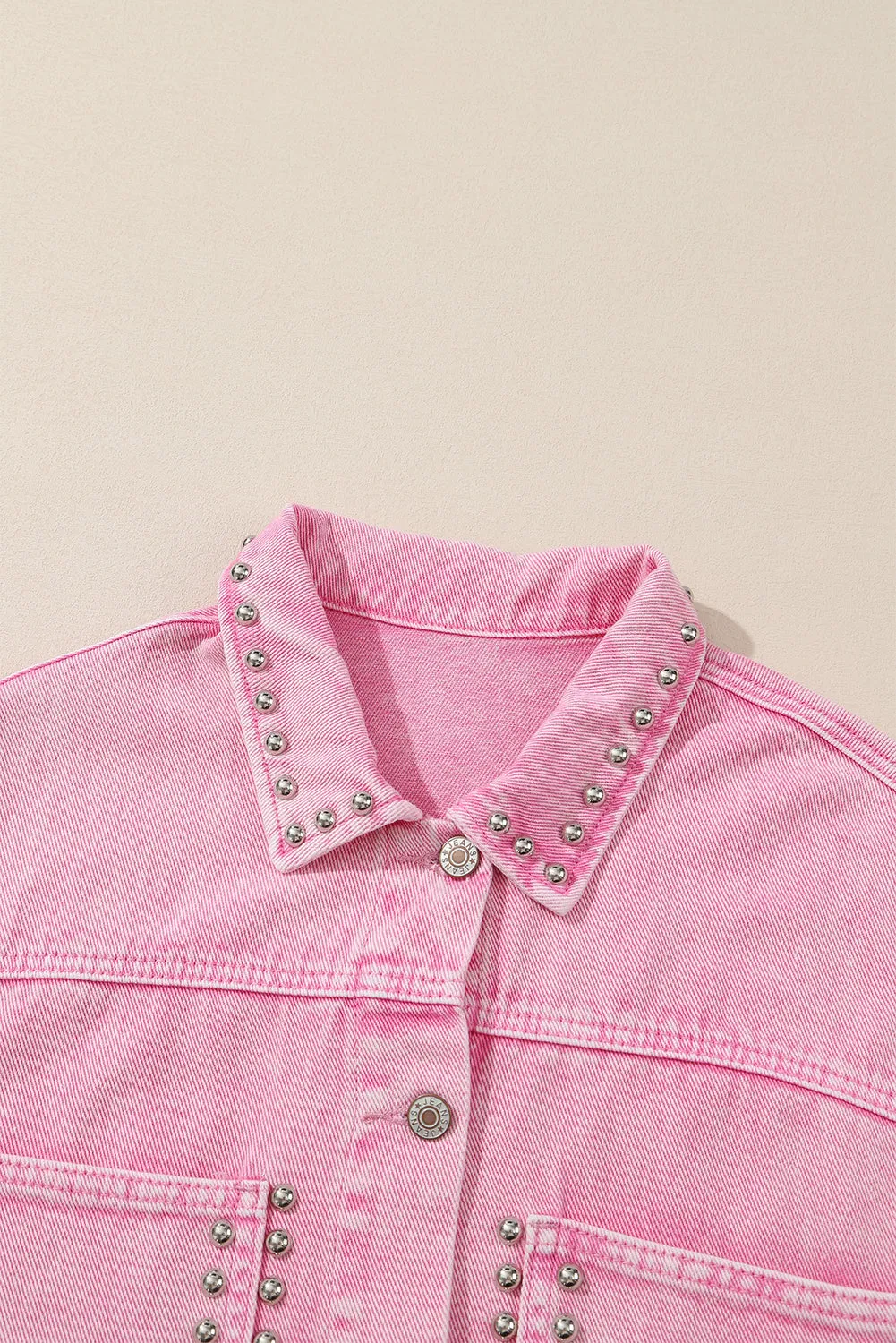 dakota rivet studded denim jacket - flaxen/ sky blue/ pink