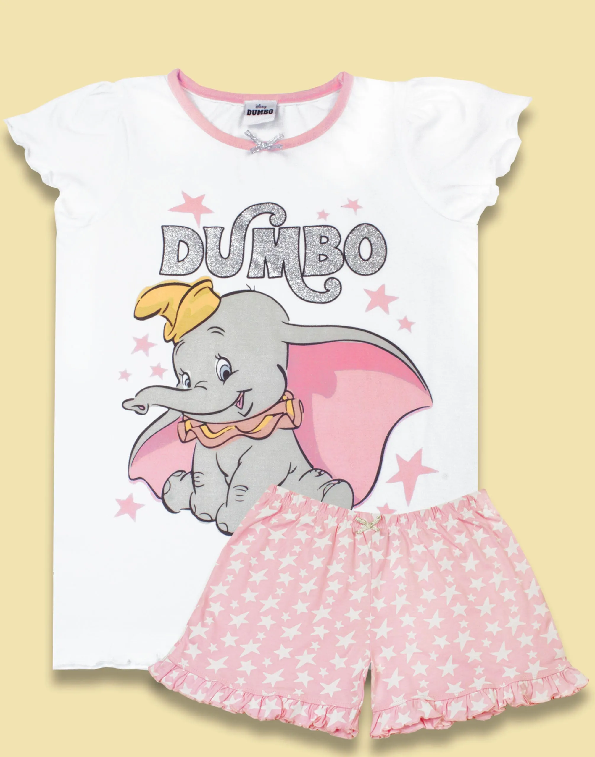 Disney Dumbo Girl's Children's Short White and Pink Pyjamas Pjs Set