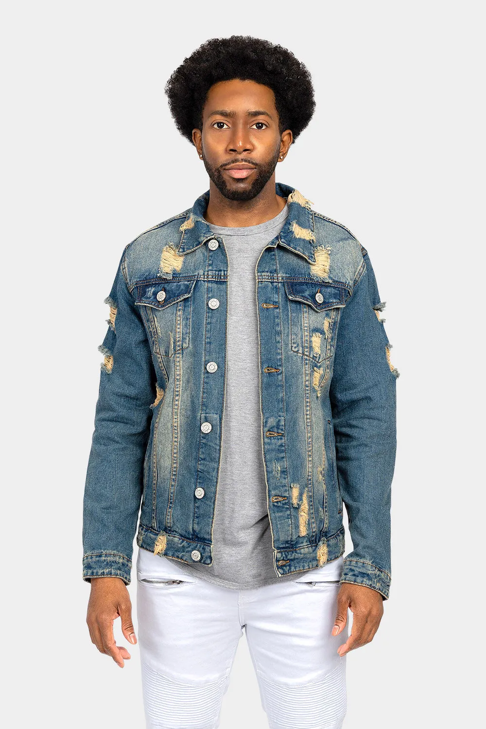 Distressed Faded Denim Jacket