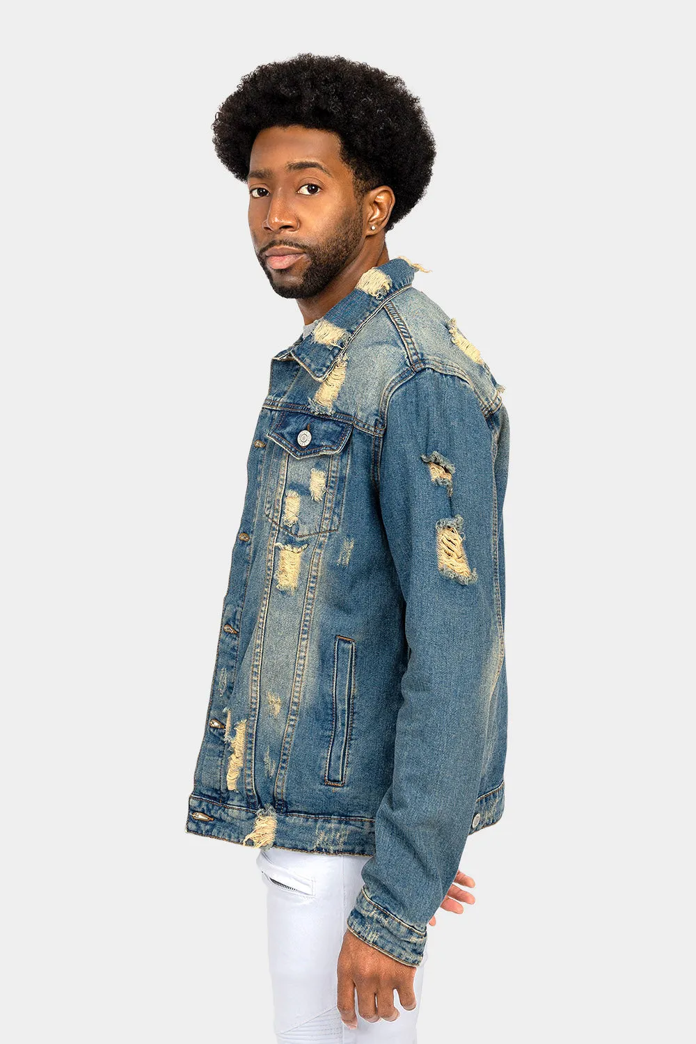 Distressed Faded Denim Jacket