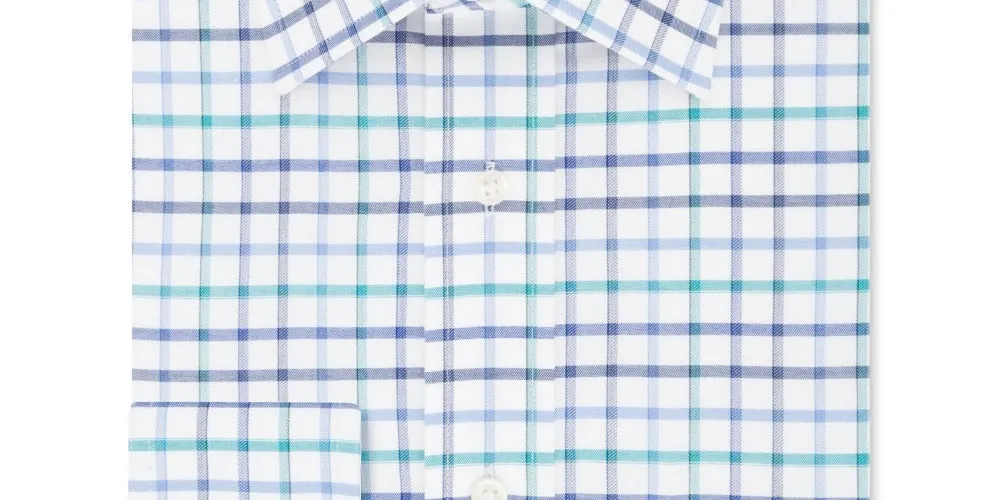 Eagle Men's Windowpane Plaid Collared Classic Fit Stretch Dress Shirt Blue