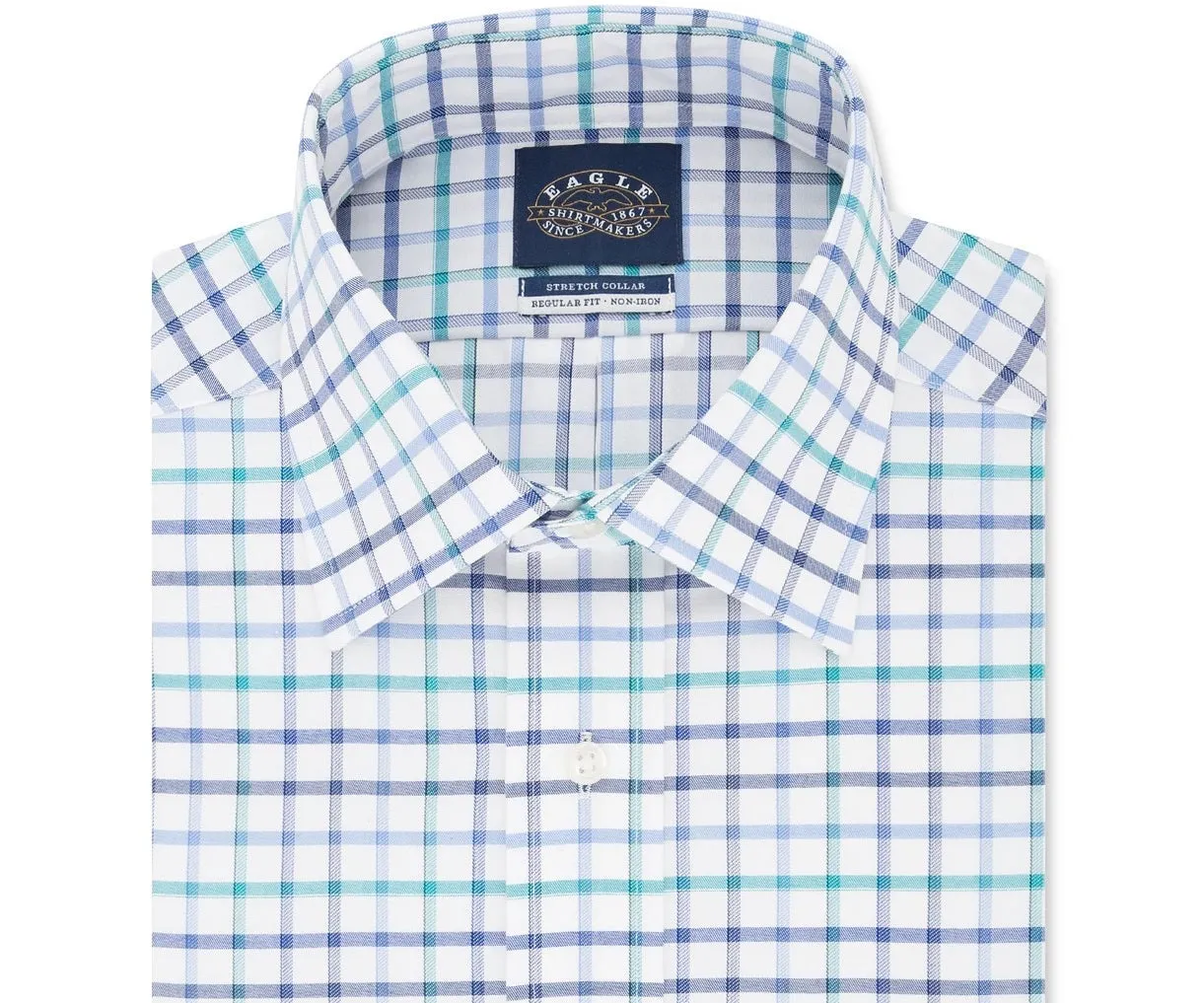 Eagle Men's Windowpane Plaid Collared Classic Fit Stretch Dress Shirt Blue