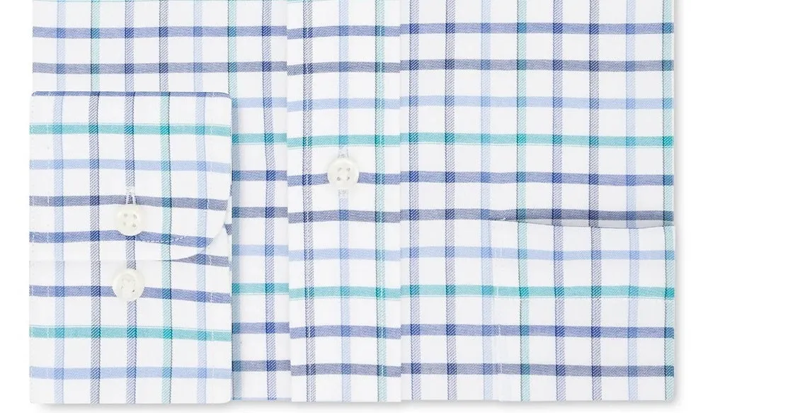 Eagle Men's Windowpane Plaid Collared Classic Fit Stretch Dress Shirt Blue