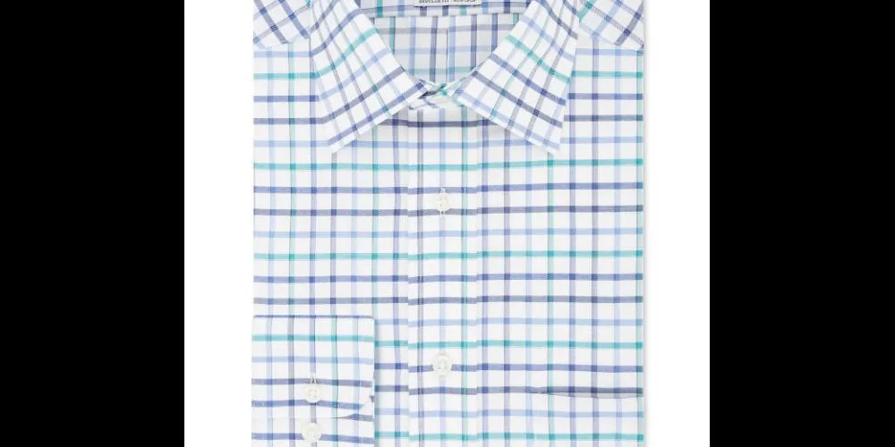 Eagle Men's Windowpane Plaid Collared Classic Fit Stretch Dress Shirt Blue