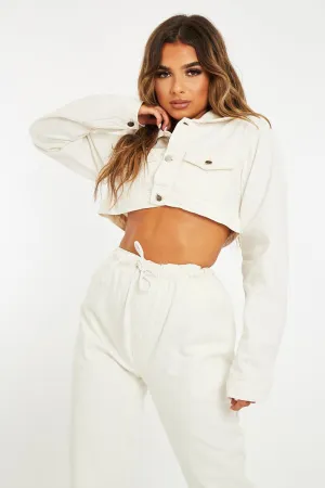 Ecru White Extreme Cropped Denim Jacket - Viana