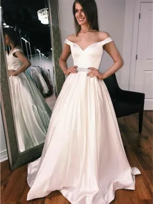 Elegant Off Shoulder Ivory Long Prom, Off Shoulder Ivory Formal Graduation Evening