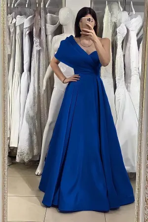 Elegant Royal Blue One Shoulder Sweetheart Off-the-Shoulder Evening Dress