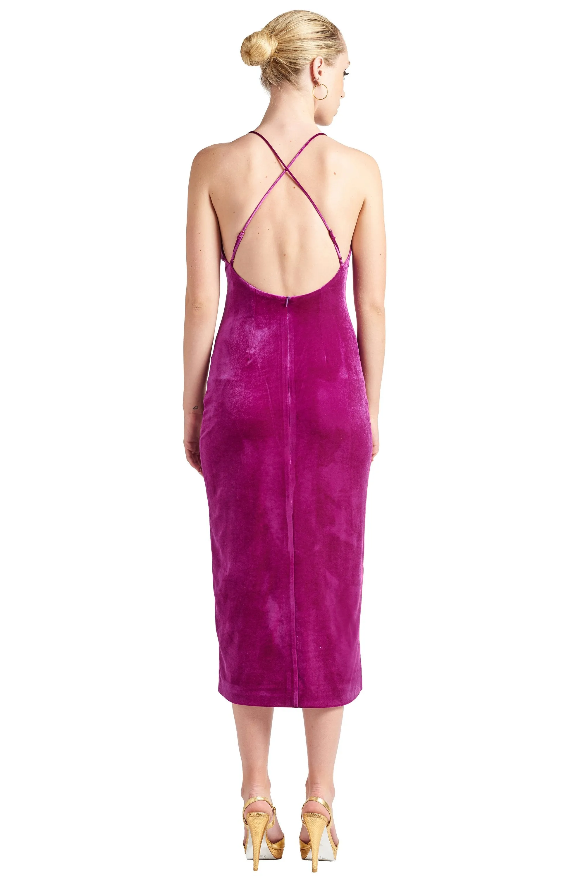 Elle Dress - Velvet slip dress with scooped back and thigh high slit