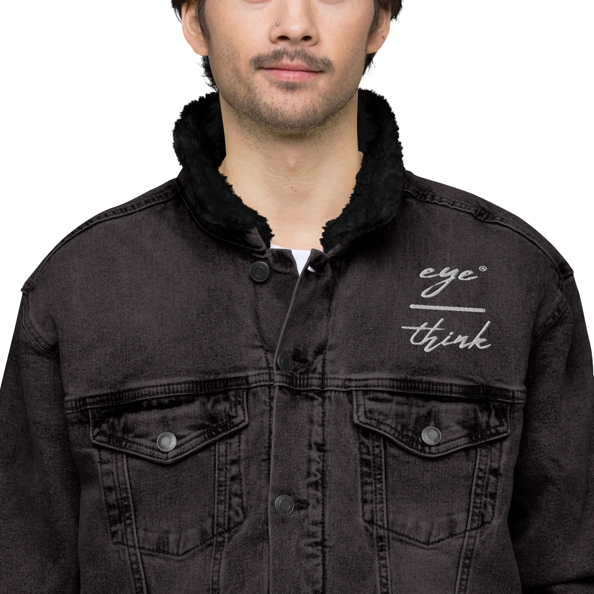 eyeoverthink®  embroidered Unisex denim sherpa jacket