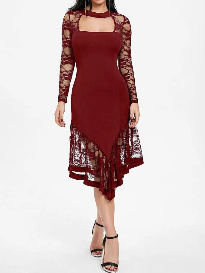 Fashion lace long sleeve dress dress