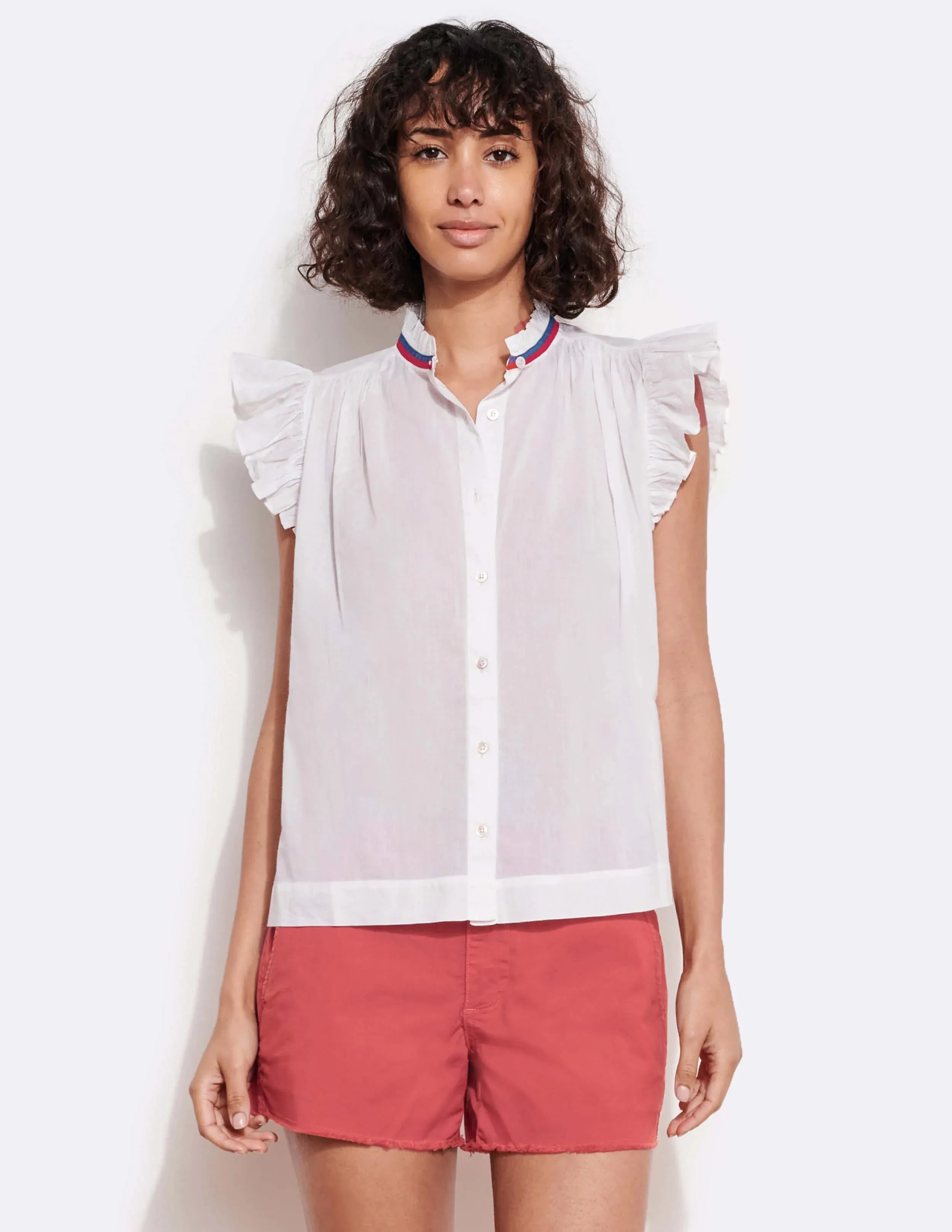 Flutter Sleeve Button Top, White