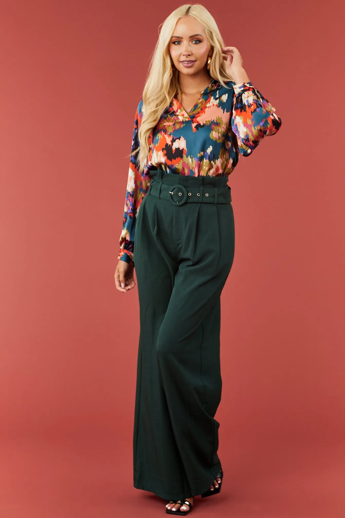 Flying Tomato Pine Paper Bag Belted Wide Leg Pants