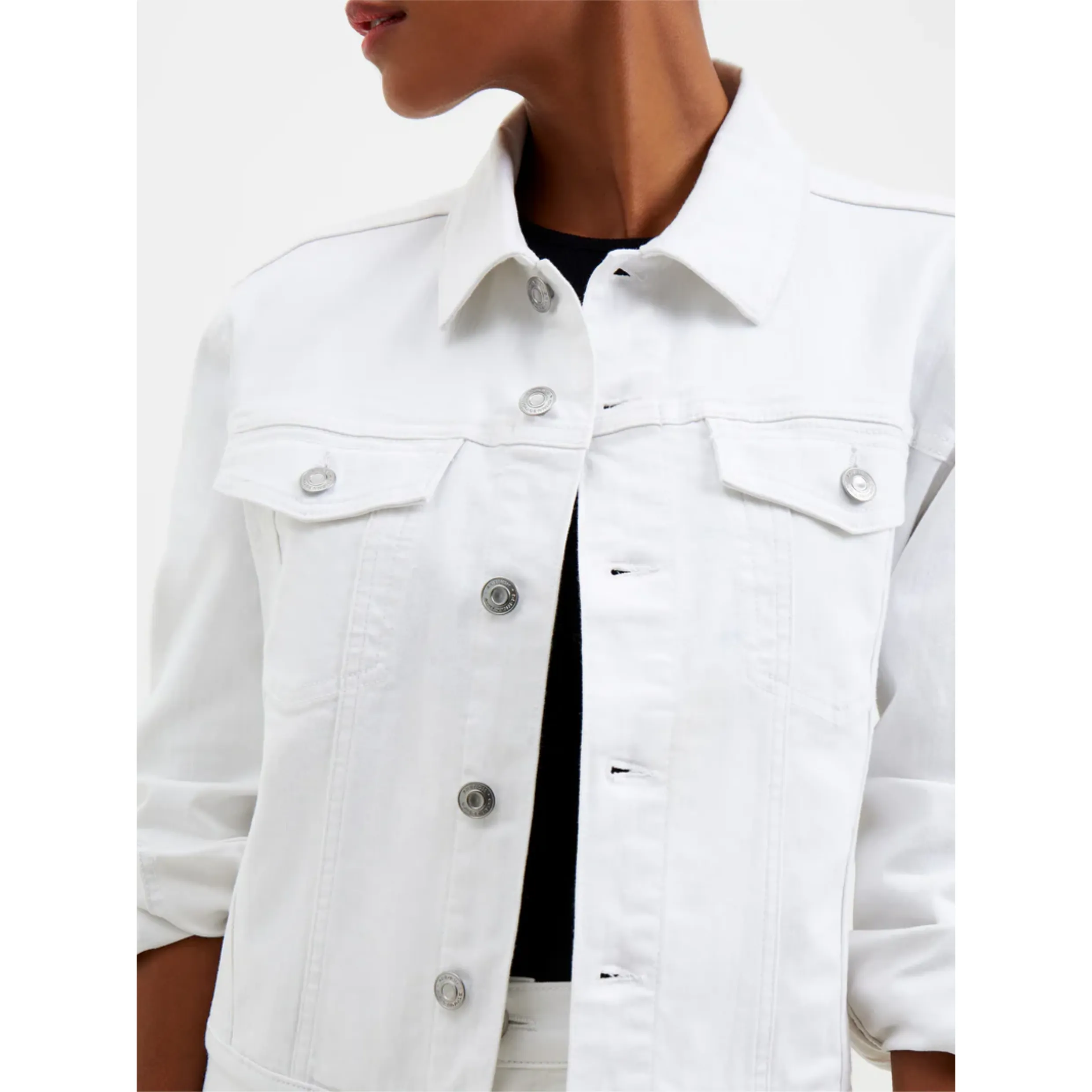 French Connection White Denim Stretch Trucker Jacket 75DZA