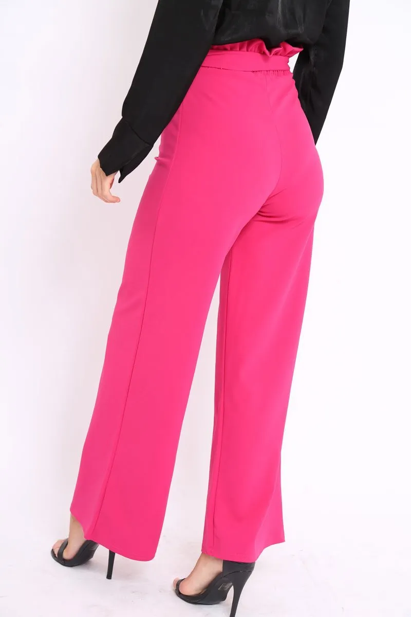 Fuchsia Paper Bag Tie Waist Wide Leg Trousers - Kennedy